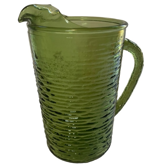 Anchor Hocking Soreno Crinkle Glass Juice Pitcher Avocado Green 1966-1970 - Picture 8 of 16